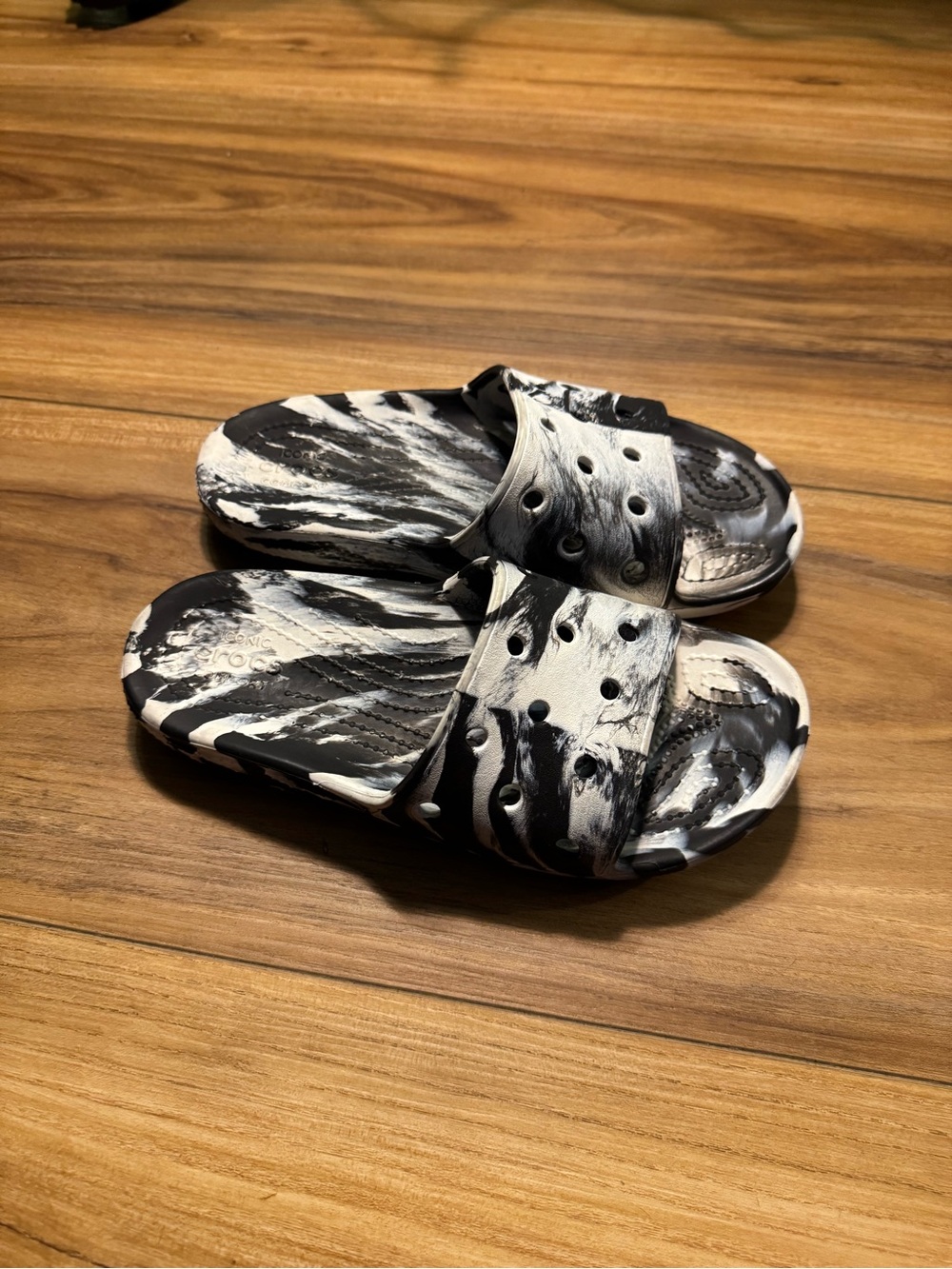 CROCS Marble Black and White Slide Sandals